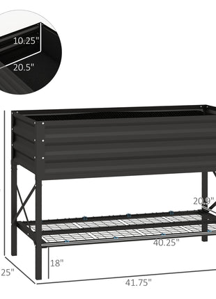 Galvanized Raised Garden Bed, Metal Planter Box with Legs, Storage Shelf and Bed Liner, Black