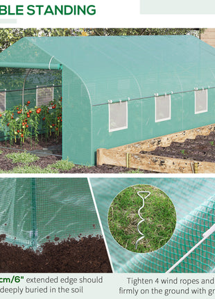 20' x 10' x 7' Outdoor Walk-in Greenhouse, Tunnel Green House with Roll-up Windows, Zippered Door, PE Cover, Heavy Duty Steel Frame, Green