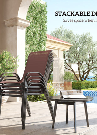 Set of 4 Outdoor Dining Chairs, Stackable Patio Chairs with High Back, Breathable Mesh Seat for Garden Lawn, Brown