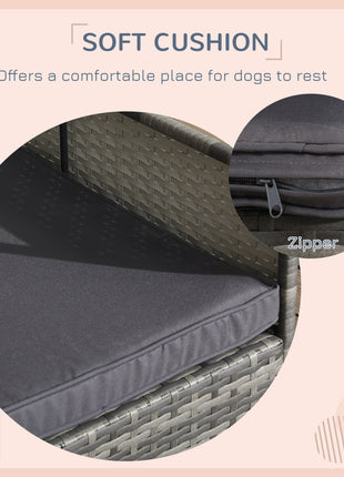 Outdoor Dog Bed with Canopy, Rattan Dog Bed with Soft Cushion Removable Cover for Medium and Large Dogs, Dark Gray