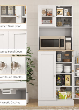 66.5" Tall Kitchen Pantry Cabinet, Kitchen Hutch, Microwave Cabinet with Adjustable Shelves for Dining Room, White