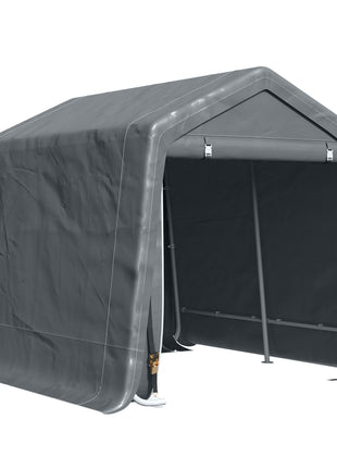 9.2' x 7.9' Garden Garage Storage Tent, Metal Frame Bike Shed w/ Zipper Doors
