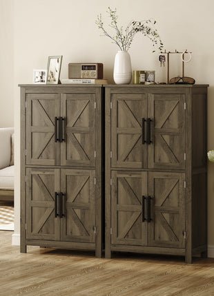 Bathroom Floor Storage Cabinet, Farmhouse Bathroom Cabinet with 4 Doors and Adjustable Shelf, Brown