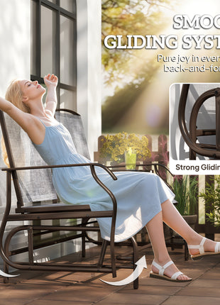 2-Seat Outdoor Glider Swing, Center Coffee Table and Independent Chairs, Supports Up to 352 lbs., Loveseat with Breathable Sling for Backyard, Garden, and Porch, Brown