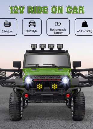 12V Battery Powered Ride on Car, Ride on Truck w/ Remote, 4 Suspension Wheels, Music Horn Lights, Green