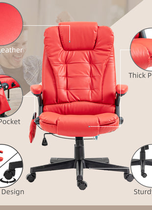 Massage Office Chair, Heated Reclining Computer Chair with 6 Vibration Points, Armrest and Remote, Red