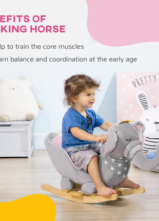 Baby Rocking Horse Elephant Rocking Chair Toddler Rocker Toy with Sound Wooden Base Seat for 1.5-3 Year Old, Gray