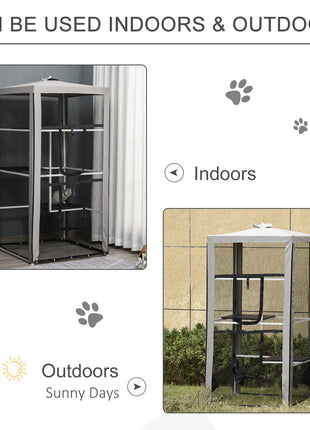 79"H Cat House Kitten Enclosure Mesh Playpen Steel Frame with 3 Platforms, 2 Doors and 4 Sandbags for Stability, Indoor/Outdoor