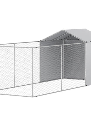 Galvanized Chain Link Large Outdoor Dog Kennel with Waterproof & UV-Resistant Cover, for M&L Dogs, 19.7' x 7.5' x 7.5'