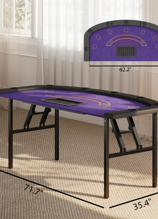 Poker Table Foldable, 72" Portable  Blackjack Table for 8 Players with Felt Surface, Cup Holders, Dark Blue