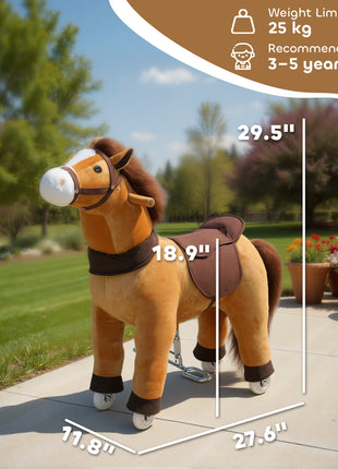 Ride on Horse, Plush Riding Pony for Ages 3-5, Walking Horse Animal with Wheels for Active Play, Dark Brown