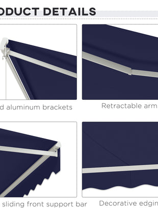 12' x 10' Electric Retractable Awning Sunshade Shelter with Remote Controller, Crank Handle for Deck Balcony Yard, Blue