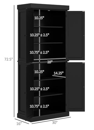 72" Kitchen Cabinet, Pantry Storage Cabinet with Doors and Shelves, Freestanding Food Pantry Cabinet, Black