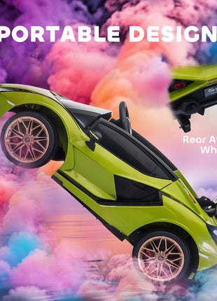 12V Lamborghini SIAN Licensed Electric Car for kids with Remote Control, Horn, Music, & Headlights, Green