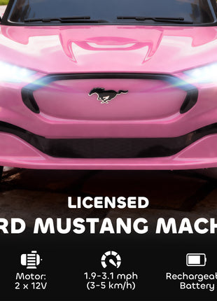 12V Kids Ride On Car, Licensed Ford Mustang Mach-E Electric Car with Remote Control, LED Light, Music, Pink