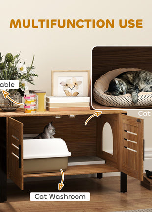 Cat Litter Box Enclosure with Tall Legs, Scratching Board, Dark Brown, 31.5"L x 17.7"W x 19.7"H
