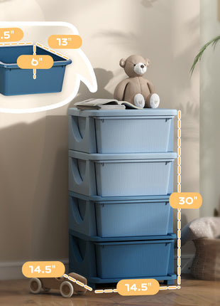 30" 4 Tier Kids Storage Unit Dresser Tower w/ 4 Drawers, Blue
