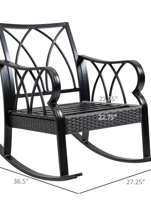 Outdoor Wicker Rocking Chair with Padded Cushions, Aluminum Furniture Rattan Porch Rocker Chair w/ Armrest for Garden, Patio, and Backyard, Gray