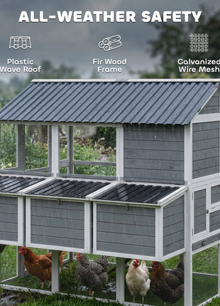 77" Large Chicken Coop for 6-8 Chickens, Outdoor Wooden Hen House Poultry Cage with Run, Nesting Boxes, Waterproof Roof