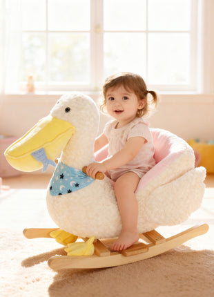 Baby Rocking Horse, Kids Ride on Pelican Rocking Horse for Toddlers 18–36 Months with Realistic Duck Sound, White