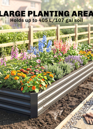 8x2x1ft Galvanized Raised Garden Bed Kit with Safety Edging for Flowers, Herbs and Vegetables, Dark Gray