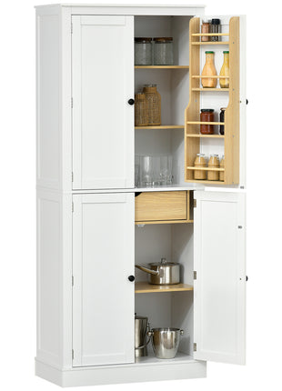 72" Kitchen Pantry Storage Cabinet, Modern Tall Kitchen Cabinet with 5-tier Storage Shelving, 8 Spice Racks, Drawer