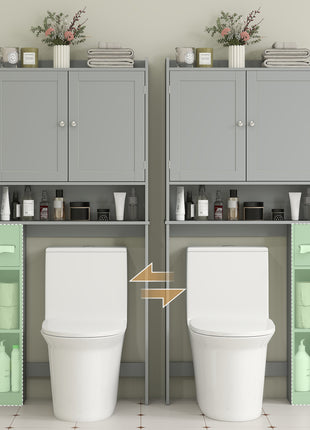 Modern Over the Toilet Storage Cabinet with 2 Doors, Above Commode Storage Cabinet with Toilet Paper Holder, Gray