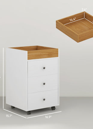 3 Drawer File Cabinet on Wheels Mobile Home Office Storage Cabinet with Top Tray Under Desk Printer Stand, White