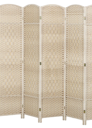 Folding Room Divider Screen 6 Panel 6' Tall Privacy Screen Freestanding Wood Partition for Home Office, Washed Oak