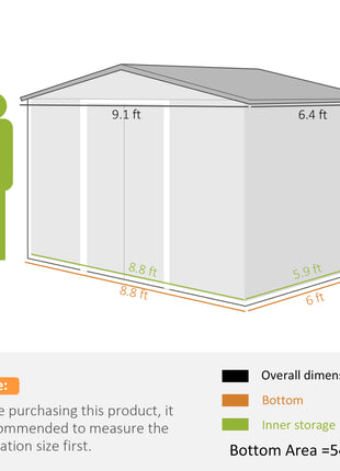 Outdoor Shed Garden Storage Shed Tool Storage Building with 4 Vents and 2 Sliding Doors, 9 x 6 FT, Brown
