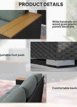 3-Seat Outdoor Patio Sofa, PE Wicker Outdoor Couch with  Extra Wide Deep Seat, Wide Armrests 4" Cushions, Dark Gray