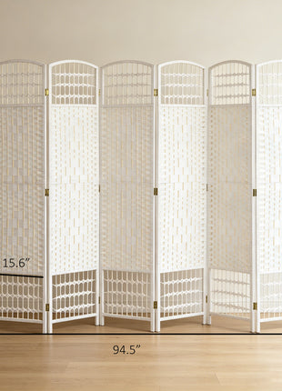 6 Panel Folding Room Divider Portable Privacy Screen Wave Fiber Room Partition for Home Office White