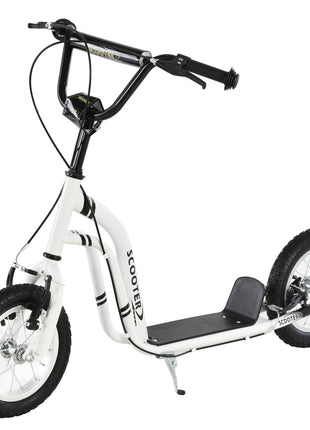 Youth Scooter Front and Rear Caliper Dual Brakes 12-Inch Inflatable Front Wheel Ride On Toy For Age 5+ - White