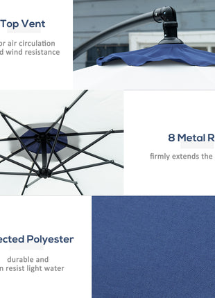 10FT Cantilever Umbrella, Offset Patio Umbrella with Crank and Cross Base for Deck, Backyard, Pool and Garden, Hanging Umbrellas, Navy Blue