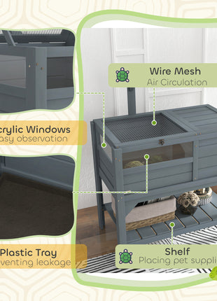 Tortoise Habitat with Shelf Storage Tortoise Gift Accessory with Weather Protection for Indoor, Gray