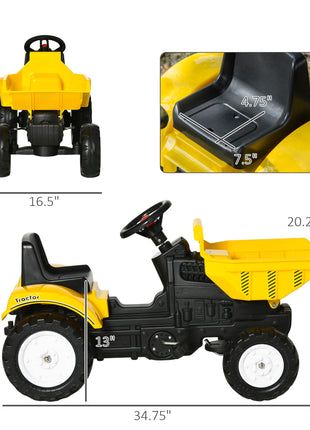 Kids No Power Ride-On Excavator with Manual Control Bucket, Yellow