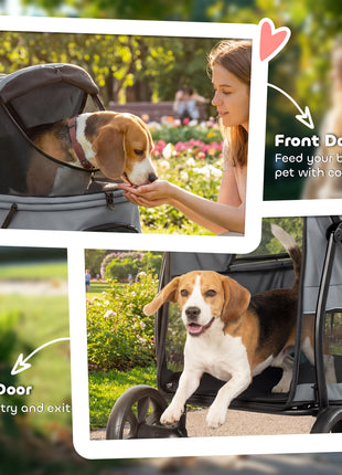 3 Wheel Pet Stroller with Easy One-Click Quick Fold, Mesh Window, Washable Cushion, for Medium Dogs, Gray