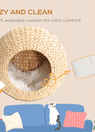 Wall Mounted Cat Condo with Washable Cushion, Natural Wood
