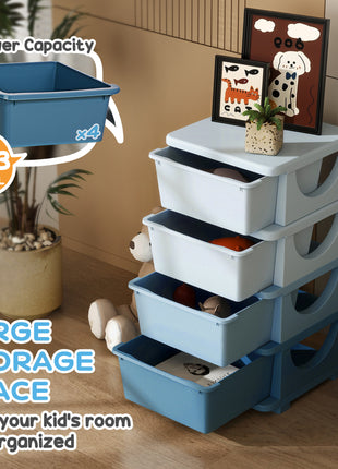 30" 4 Tier Kids Storage Unit Dresser Tower w/ 4 Drawers, Blue