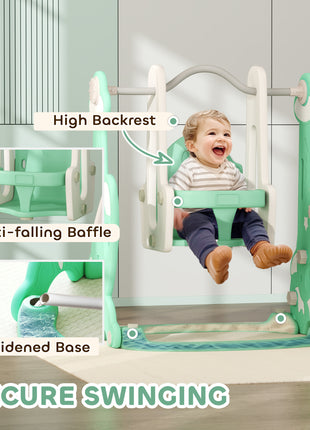 4 in 1 Toddler Slide and Swing Set for Ages 1.5-4, Toddler Playset Playground with Climber, Basketball Hoop, Green