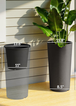 29 Inch Outdoor Planter, Set of 2 Plastic Flower Pots, Weather and UV Resistant Stackable Large Planters, Black