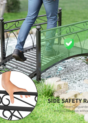 3.3' Metal Arch Zen Garden Pond Bridg with Safety Siderails for Stream, Fish Pond, Black
