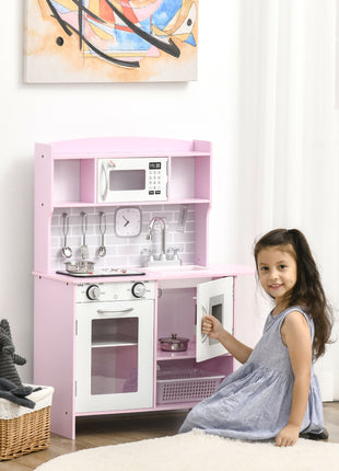 Pretend Play Kitchen with Sound Effects and Stove Lights, Kids Kitchen Playset with Storage, Water Dispenser Preschool & Kindergarten Gift for 3-6 Years Old, Pink