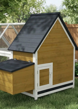 65" Chicken Coop Wooden Chicken House Rabbit Hutch Poultry Cage Hen Pen Backyard with Nesting Box, Ramp, Run, Yellow
