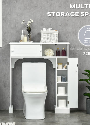 Over The Toilet Bathroom Cabinet, Freestanding Bathroom Storage Organizer with Adjustable Shelves, Toilet Rack, White