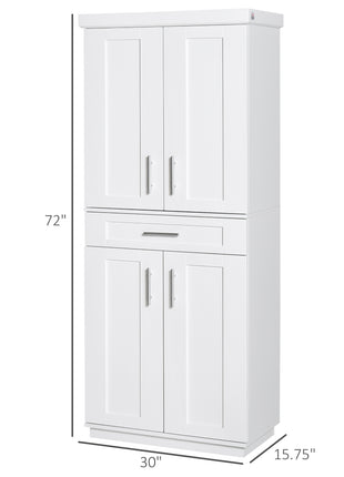 White Pantry Cabinet with Adjustable Shelving for Kitchen, Perfect for Family, White