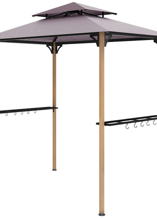 8' x 5' Grill Gazebo, Double Tiered Barbecue Grill Gazebo Shelter with 2 Side Shelves and 10 Hooks for Patio, Garden