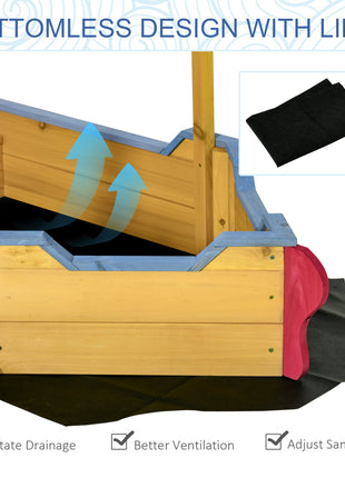 Kids Wooden Sandbox, w/ Canopy Bench Seat Storage Space, Aged 3-8 Years Old