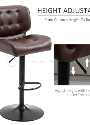 Bar Height Bar Stools Set of 2 with Adjustable Seat, Adjustable Swivel Barstools with Thick Padded Cushion and Metal Footrest for Home Bar, Brown