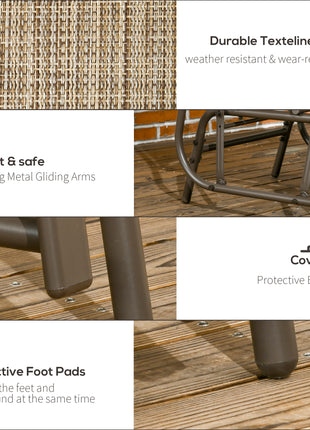 Outdoor Glider Chairs with Coffee Table, Patio 2-Seat Rocking Chair Swing Loveseat with Breathable Sling for Backyard, Garden, and Porch, Light Brown
